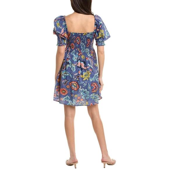 Velvet by Graham & Spencer Blue Floral Smocked  Mini Dress - Size L - Picture 2 of 13